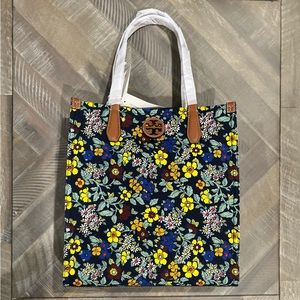 NWT !!! Black & Blue Floral Canvas Tote